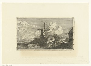 Landschap met molen op terp aan water