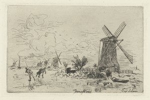 Landschap met molens en schaatsers