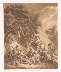 Landschap met musicerende herder en twee herderinnen