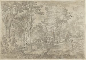 Landschap met nimfen en saters