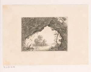 Landschap met onder een grot doorlopende rivier
