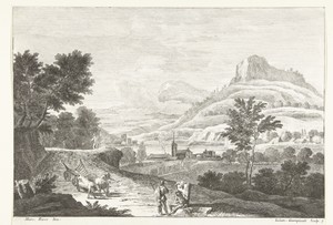 Landschap met ossenkar en begrafenis