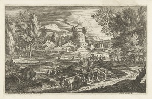 Landschap met ossenwagen
