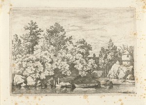 Landschap met overdekte brug