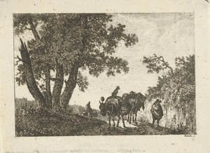 Landschap met pakezels en reizigers