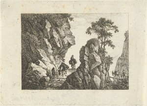 Landschap met pakezels en reizigers