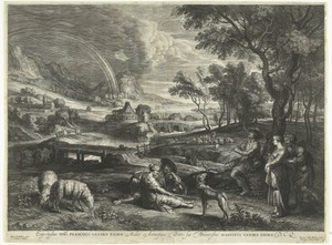 Landschap met regenboog en herders