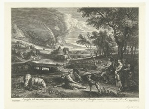 Landschap met regenboog en herders