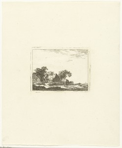 Landschap met reiskoets en passagiers