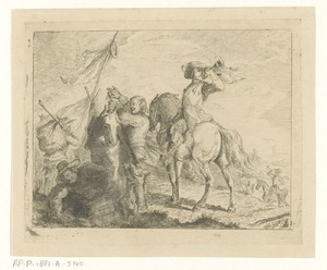 Landschap met reizigers en ruiters