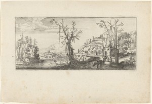 Landschap met reizigers met pakezels
