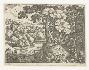 Landschap met reizigers nabij herberg