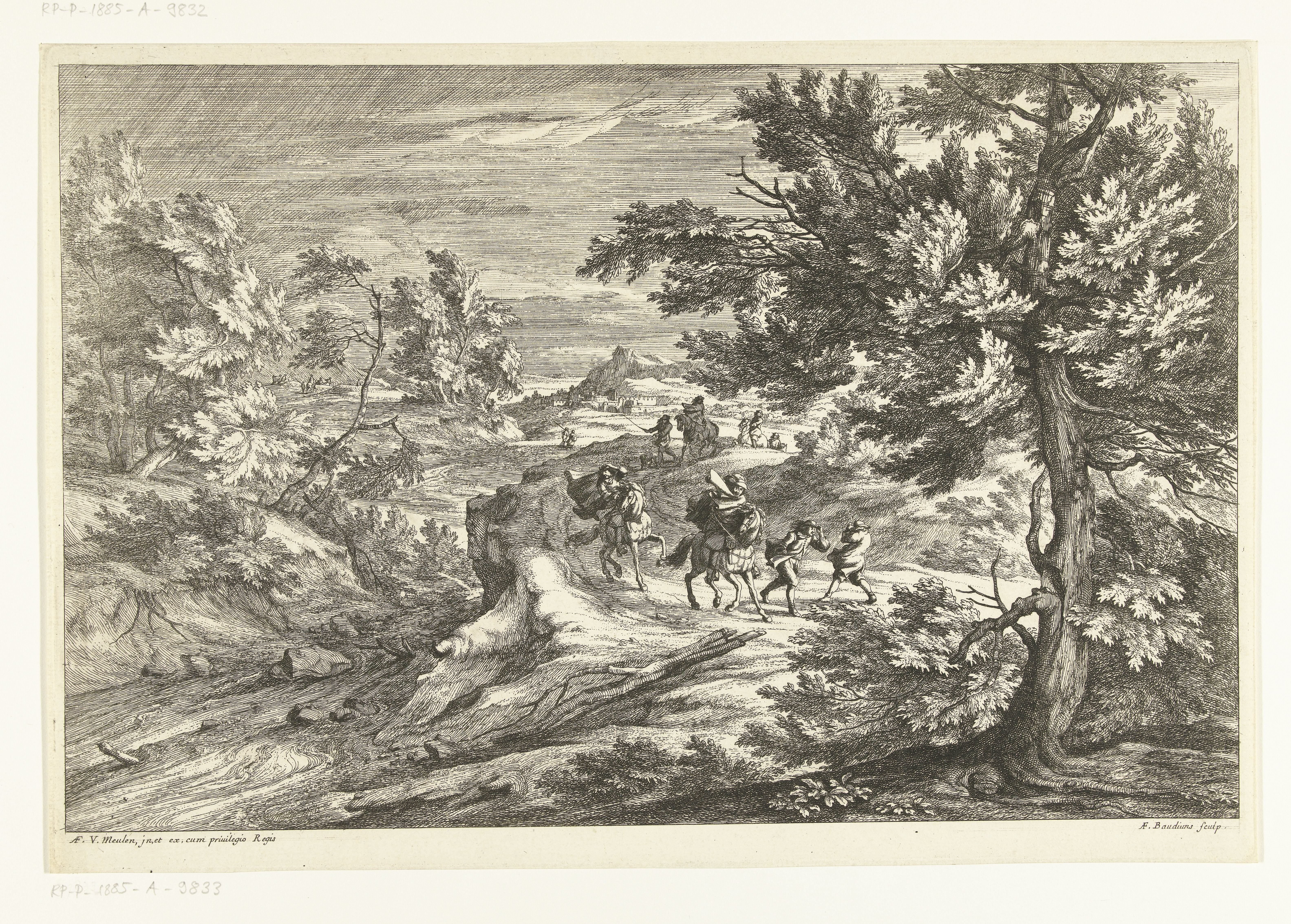 Landschap met reizigers verrast door onweer by Adriaen Frans Boudewyns