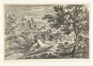 Landschap met reizigers verrast door onweer