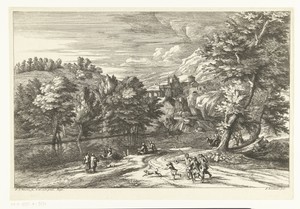 Landschap met rivier en aanmerend bootje
