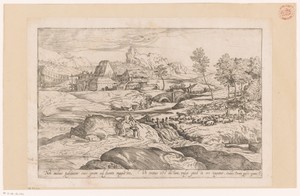 Landschap met rivier en cascade op de voorgrond