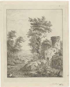 Landschap met rivier en waterrad