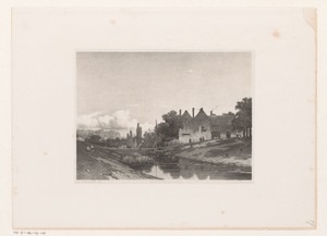 Landschap met rivier, huizen en figuren