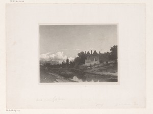 Landschap met rivier, huizen en figuren