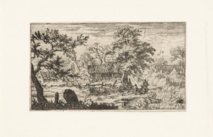 Landschap met roeiboot in het riet