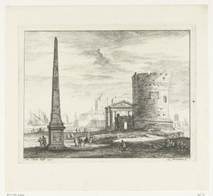 Landschap met Romeinse ruïnes en obelisk