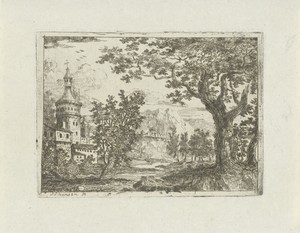 Landschap met ronde toren
