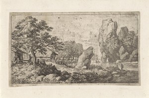 Landschap met rots aan het water