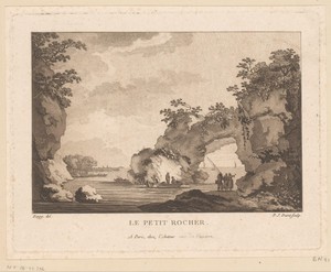 Landschap met rotsen aan het water
