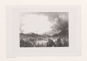 Landschap met rotsen en waterval