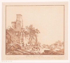 Landschap met ruïne en een herder met vee