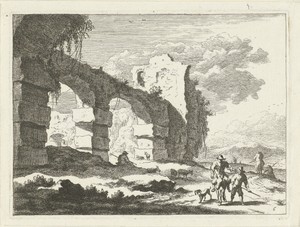 Landschap met ruïne en herder op ezel
