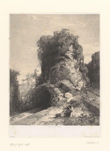 Landschap met ruïne en rustende figuur