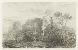 Landschap met ruïne en twee figuren