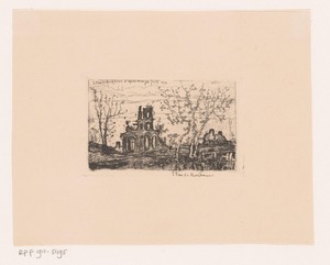 Landschap met ruïne van een kerk