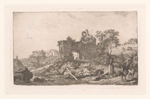Landschap met ruïne van een poort en figuren