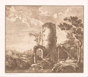 Landschap met ruïne van toren