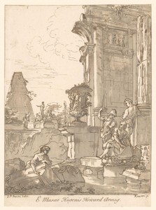 Landschap met ruïnes en figuren