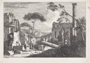 Landschap met ruïnes en fontein