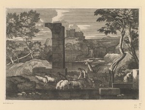 Landschap met ruïnes en herder met kudde