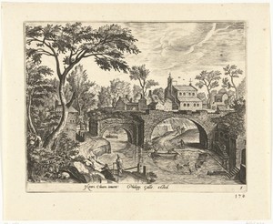 Landschap met ruïnes van een brug