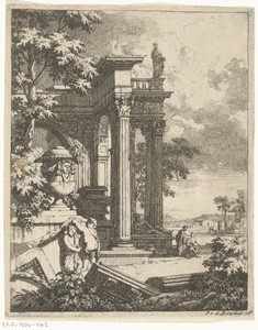 Landschap met ruïnes van klassieke gebouwen
