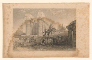 Landschap met ruïnes, zuilen en kamelen