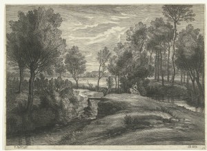 Landschap met ruiter bij beek