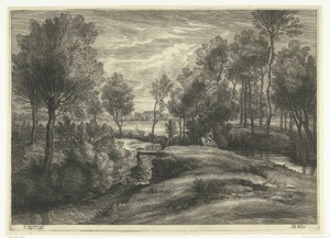 Landschap met ruiter bij beek