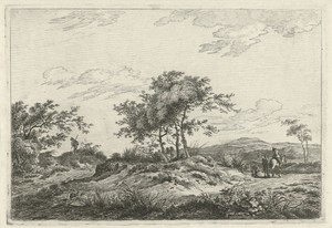Landschap met ruiter en voetganger
