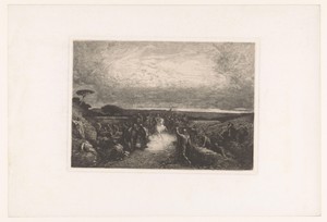 Landschap met ruiter in een menigte