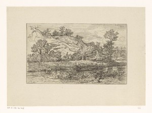 Landschap met ruiter langs een rivier