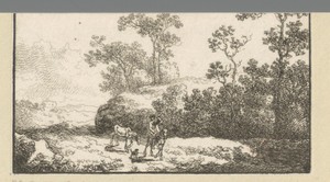 Landschap met ruiter met een paard aan de teugel