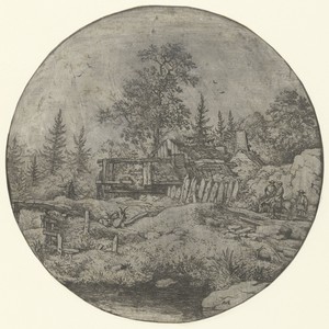 Landschap met ruiter nabij gehucht