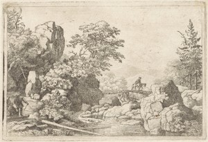 Landschap met ruiter op brug